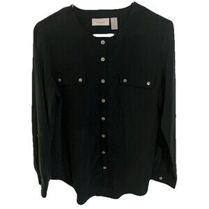 Chicos Top Blouse 1 Green Modal Strap Roll Tab Minimalist